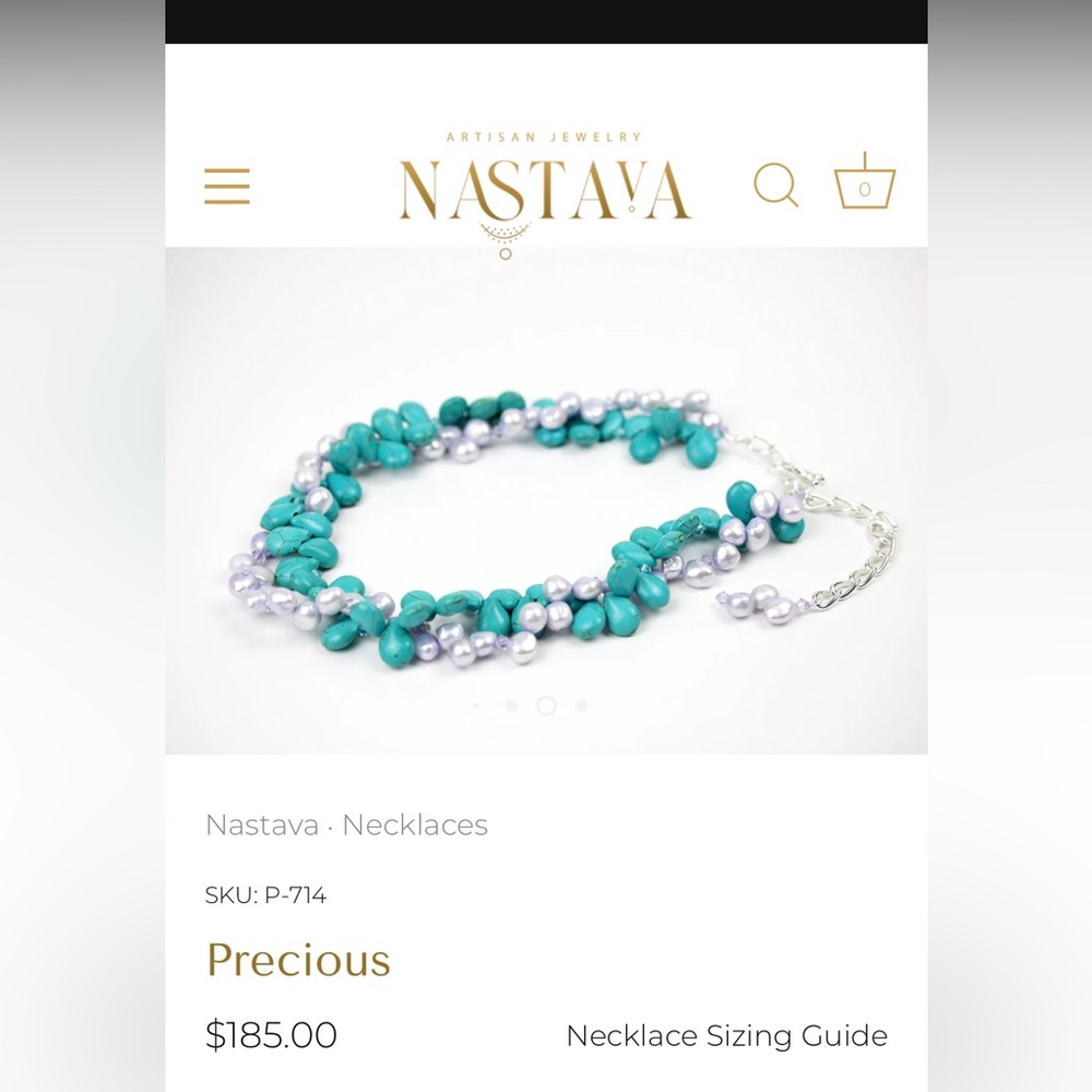 1DAY SALE Nastava “Precious” Genuine Purple Pearls Turquoise Necklace Swarovski